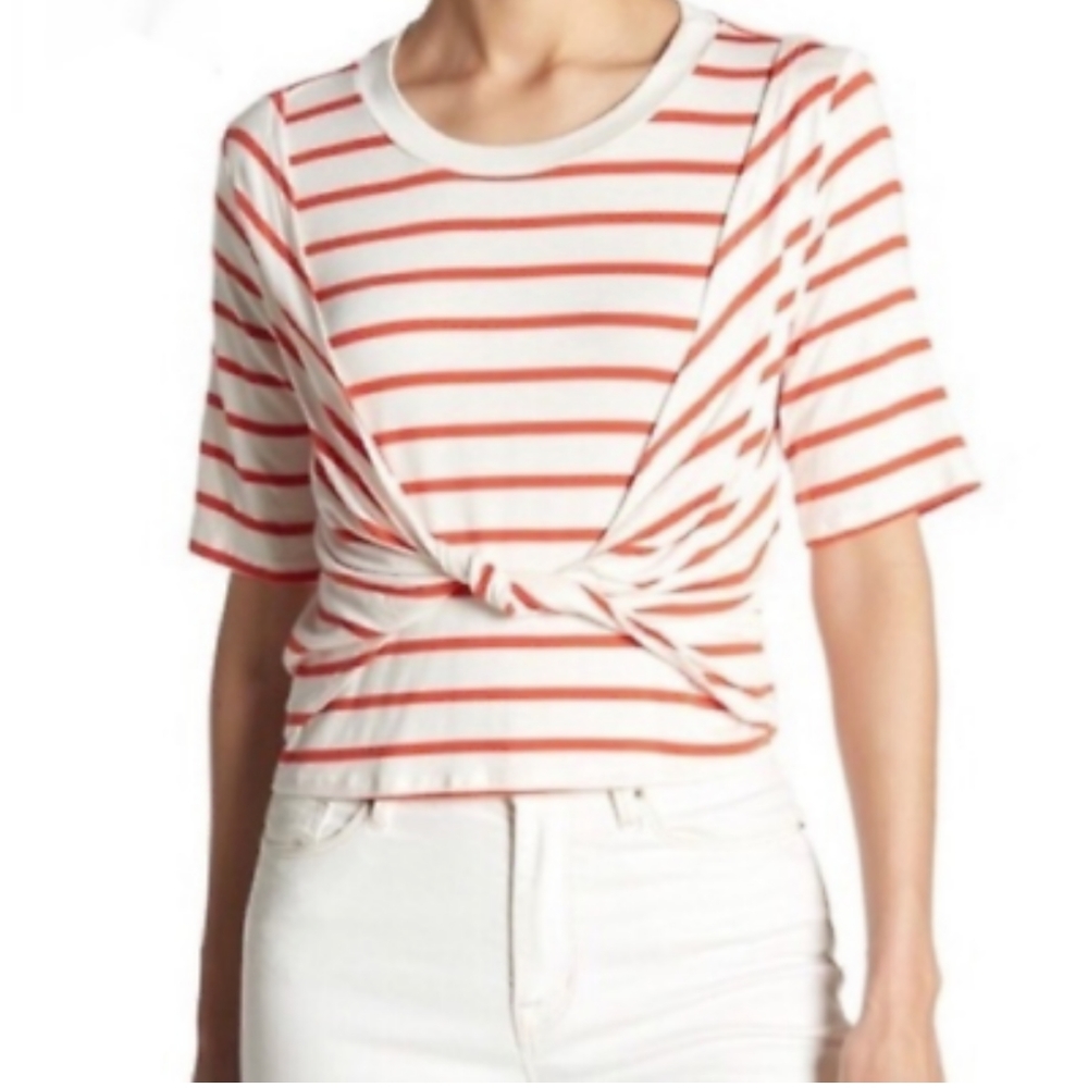 NWT Nordstrom Red White Stripe Crop Top Twist Front